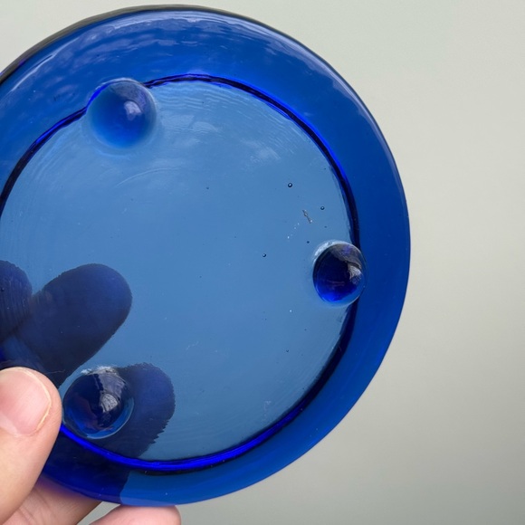 Vintage Cobalt Blue Glass Small Trinket Dish Tray Tealight Candle Holder - Picture 8 of 16